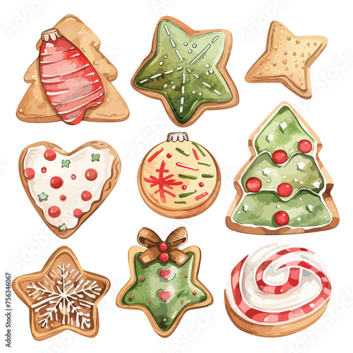 Watercolor Christmas Cookies Clipart isolated on white background 