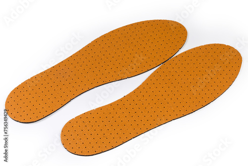 Pair of two-layer insoles with natural leather covering