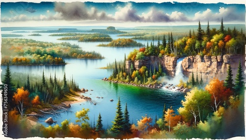 Watercolor landscape of Minnesota