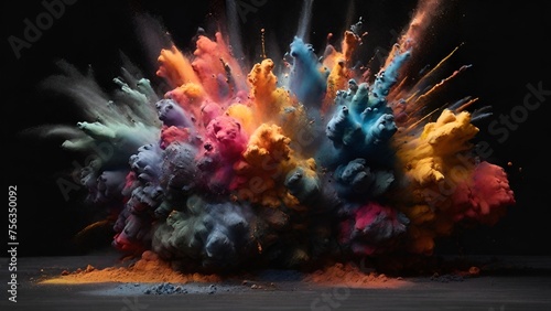 Colorful powder splash on a black background, AI-generated