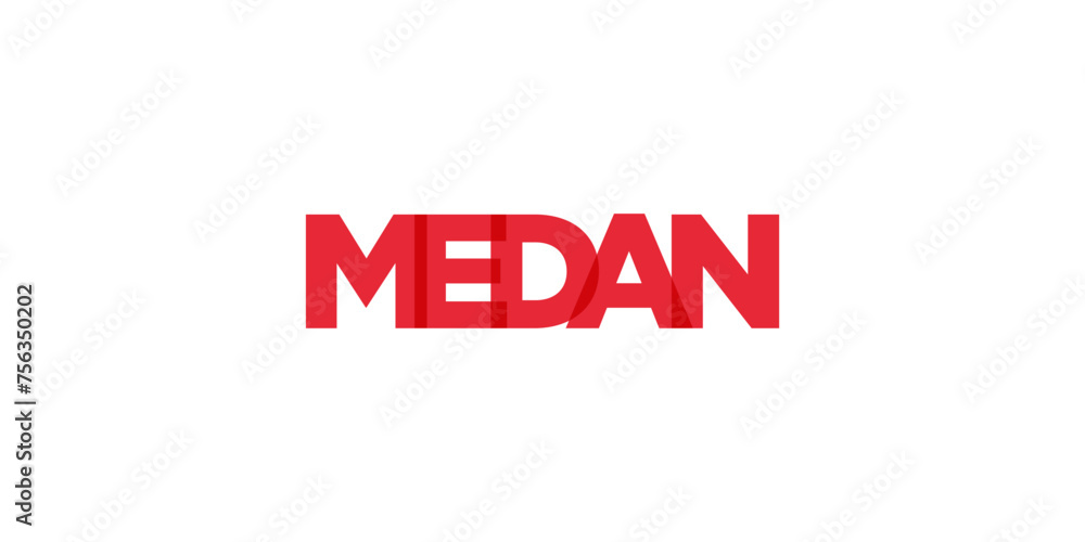 Medan in the Indonesia emblem. The design features a geometric style, vector illustration with bold typography in a modern font. The graphic slogan lettering.