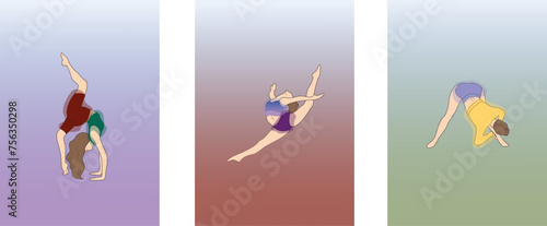 Yoga and meditation.Collection of 3 yogi women in different yoga poses.