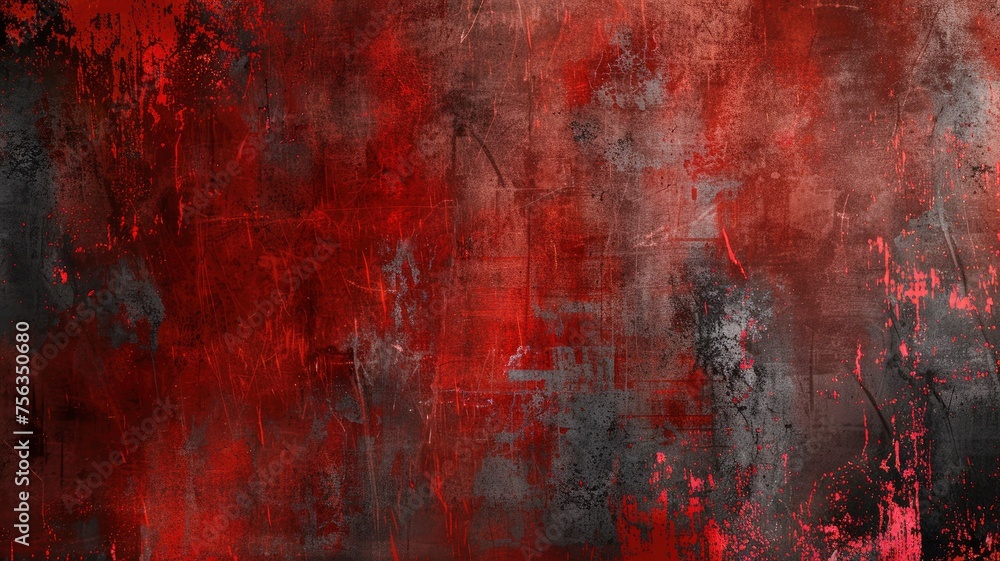 Beautiful grunge gray red background. Panoramic abstract decorative dark background. Wide angle rough stylish mystic texture wallpaper with copy space - generative ai