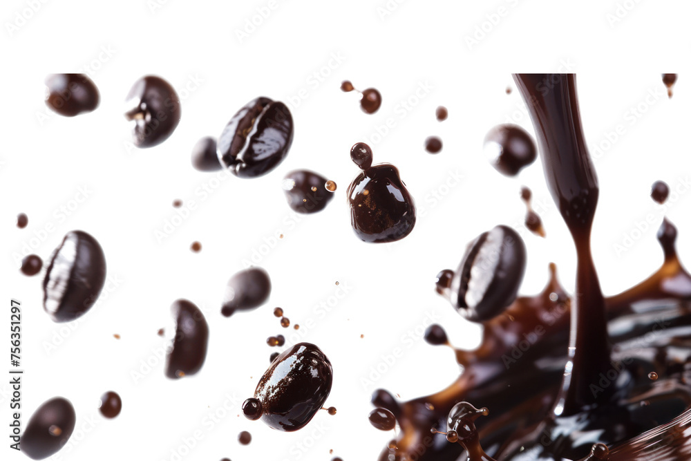 Dark coffee water splashed in the air. Dark coffee water splashed in the air.