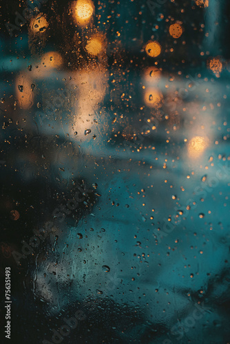 Raindrops on Glass with Warm Bokeh Lights