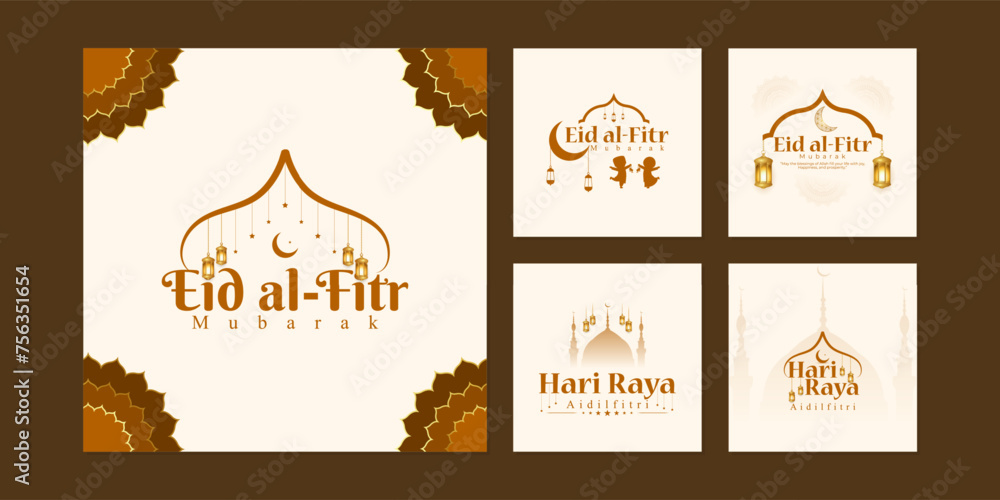 Vector illustration of Hari Raya Aidilfitri social media feed set template