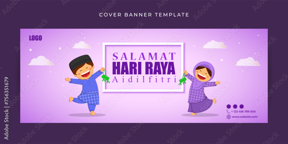Vector illustration of Hari Raya Aidilfitri Facebook cover banner Template