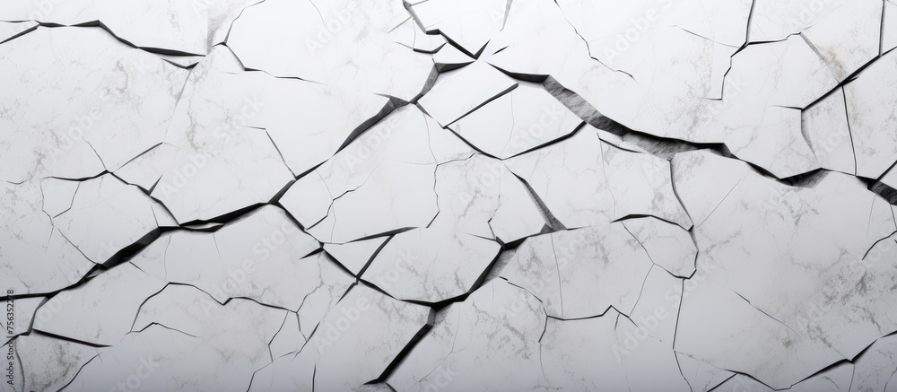 A monochrome photo of a cracked wall with a tree twig growing out of it, creating a captivating visual pattern in this composite material structure A monochrome photo of a cracked wall with a tree twig growing out of it, creating a captivating visual pattern in this composite material structure
