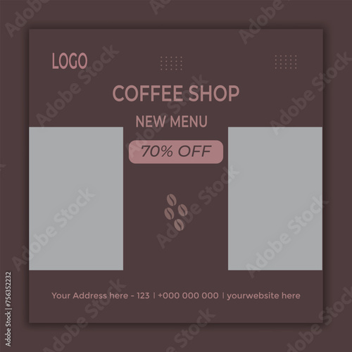 coffee drink menu sale promotional social media post banner template