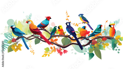 A colorful array of tropical birds perched © Mishi