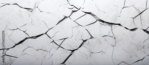 A monochrome photo of a cracked wall with a tree twig growing out of it, creating a captivating visual pattern in this composite material structure