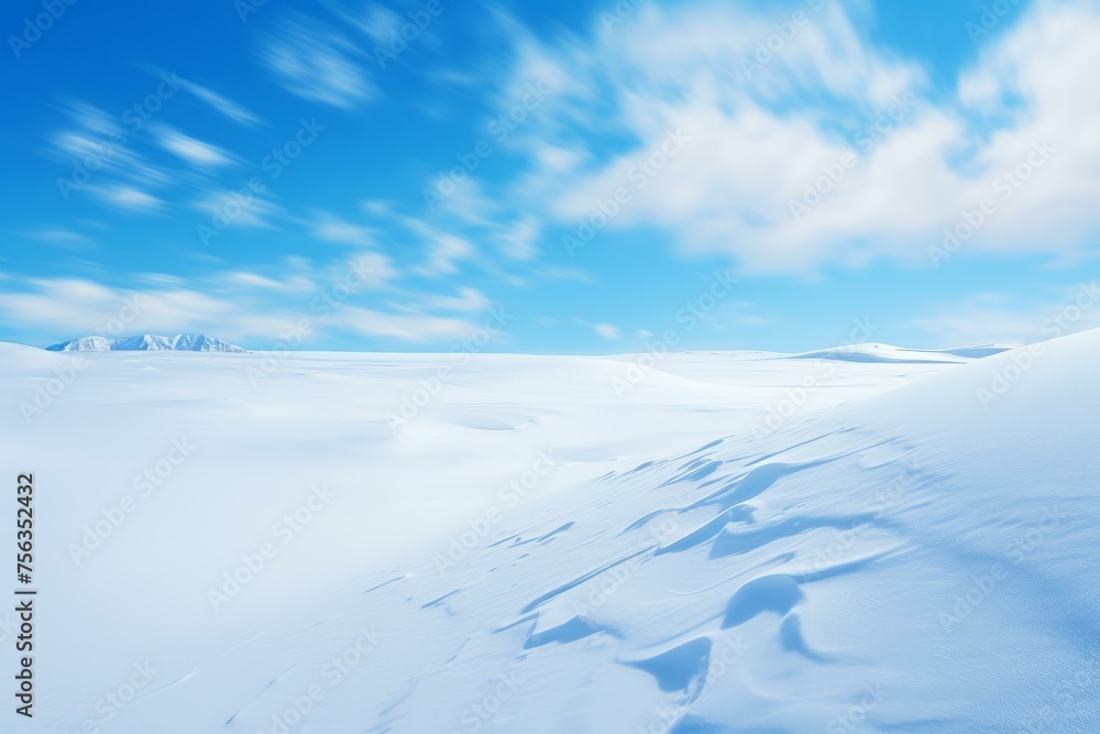 Expansive Snowfield blue sky. Nature season. Generate Ai