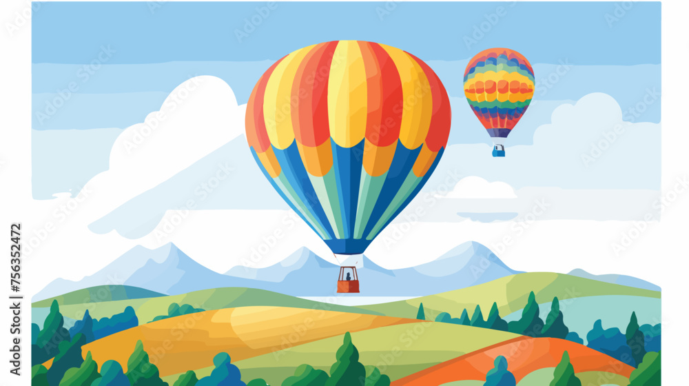 A colorful hot air balloon floating gracefully above
