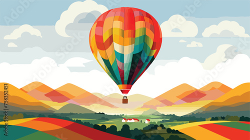 A colorful hot air balloon floating gracefully above