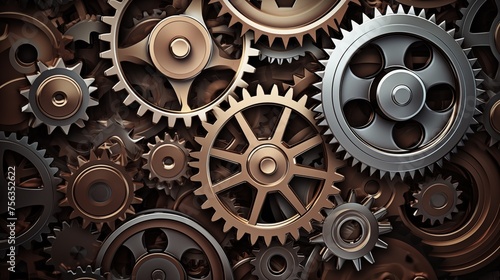 background displaying metallic cogwheels, highlighting their industrial aesthetic and mechanical functionality, serving as a backdrop for various applications. 