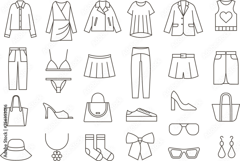 Set of clothes icons, thin line style vector illustration Set of clothes icons, thin line style vector illustration