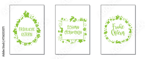 Ostergrüße mit drei verschiedenen österlichen Motiven und wünschen