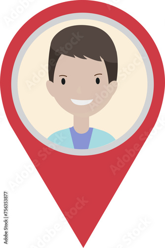 Cute man cartoon character in map pointer marker pin, graphic design no background 