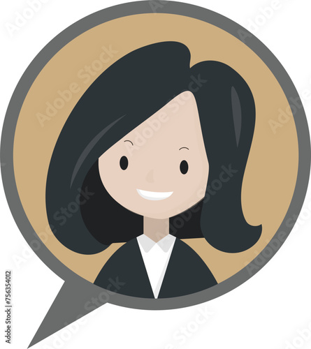 Speech bubble talk sign with woman cartoon character, transparent background