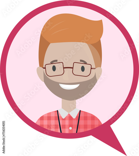 Speech bubble talk sign with male cartoon character, transparent background