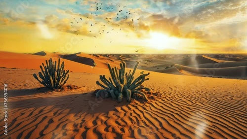 Rub' al Khali desert sunset panorama, Blank Quarter, Abu Dhabi, United Arab Emirates. Seamless looping 4k video animation. photo
