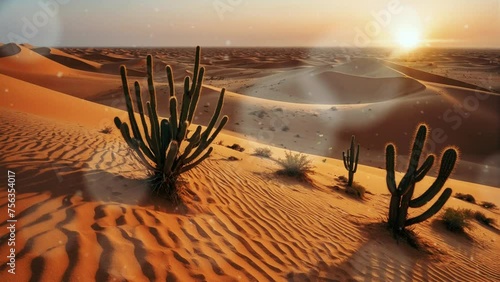 Rub' al Khali desert sunset panorama, Blank Quarter, Abu Dhabi, United Arab Emirates. Seamless looping 4k video animation. photo