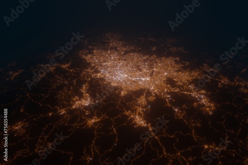 Aerial view on Belo Horizonte (Brazil) from east. Top view on modern city at night from space