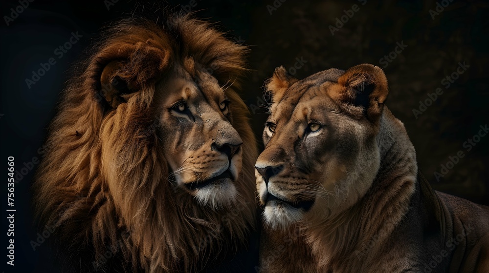Cute portrait of a male lion and female lioness Cute portrait of a male lion and female lioness