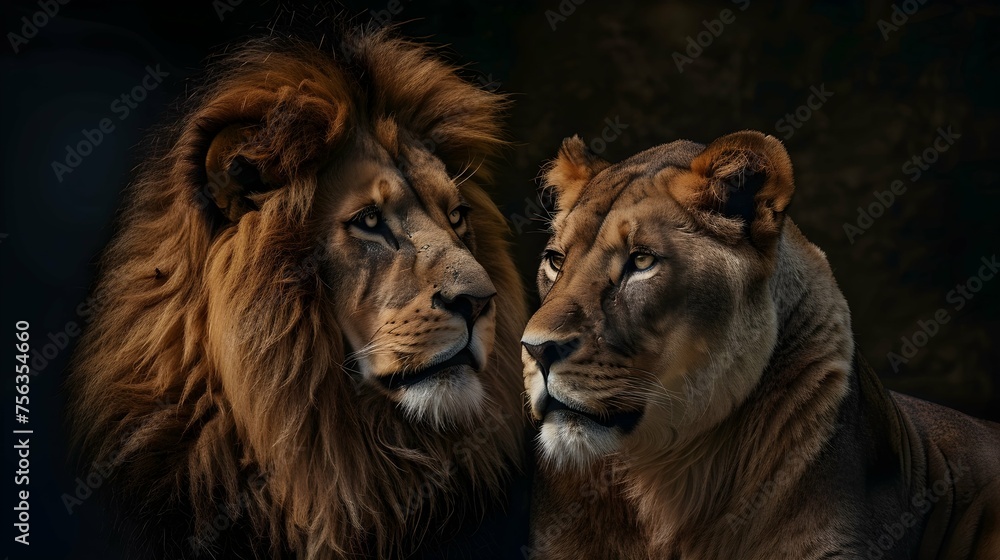 Cute portrait of a male lion and female lioness