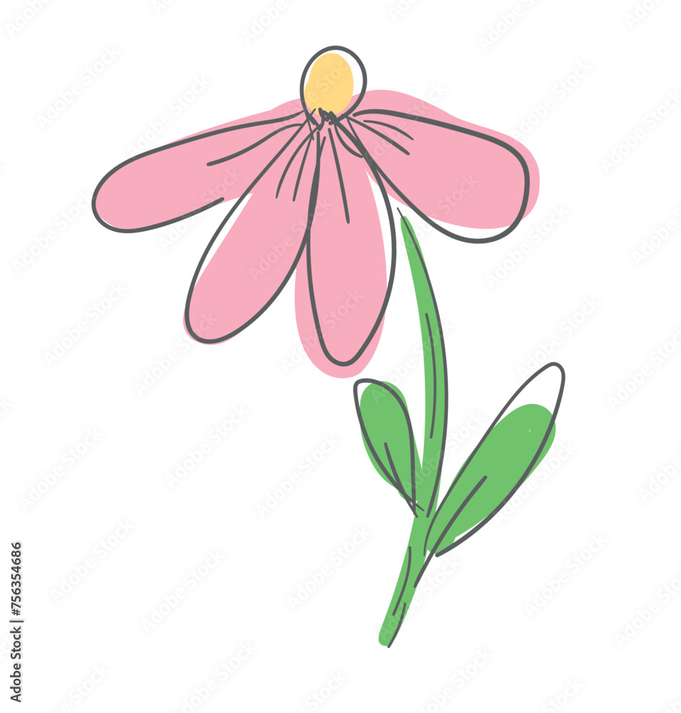 Naklejka premium Hand Drawn Flower Vector, Beautiful Decorative Flower, Element for design, Sketch