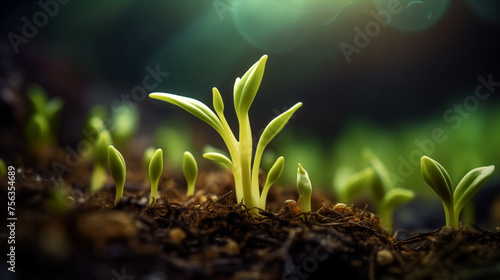 plant sprouting, macro photography, spring concept