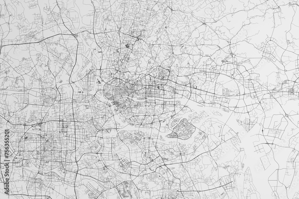 Map of the streets of Guangzhou (China) on white background. 3d render, illustration
