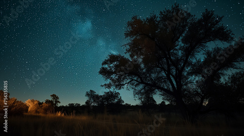 Beautiful Landscape with Stars and Milkyway at Night