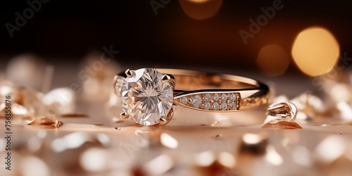Golden engagement ring with diamonds 