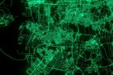 Map of the streets of Incheon (South Korea) made with green illumination and glow effect. Top view on roads network. 3d render, illustration