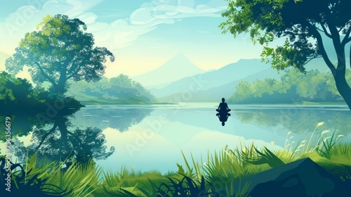 Tranquil Meditation by River in Lush Landscape