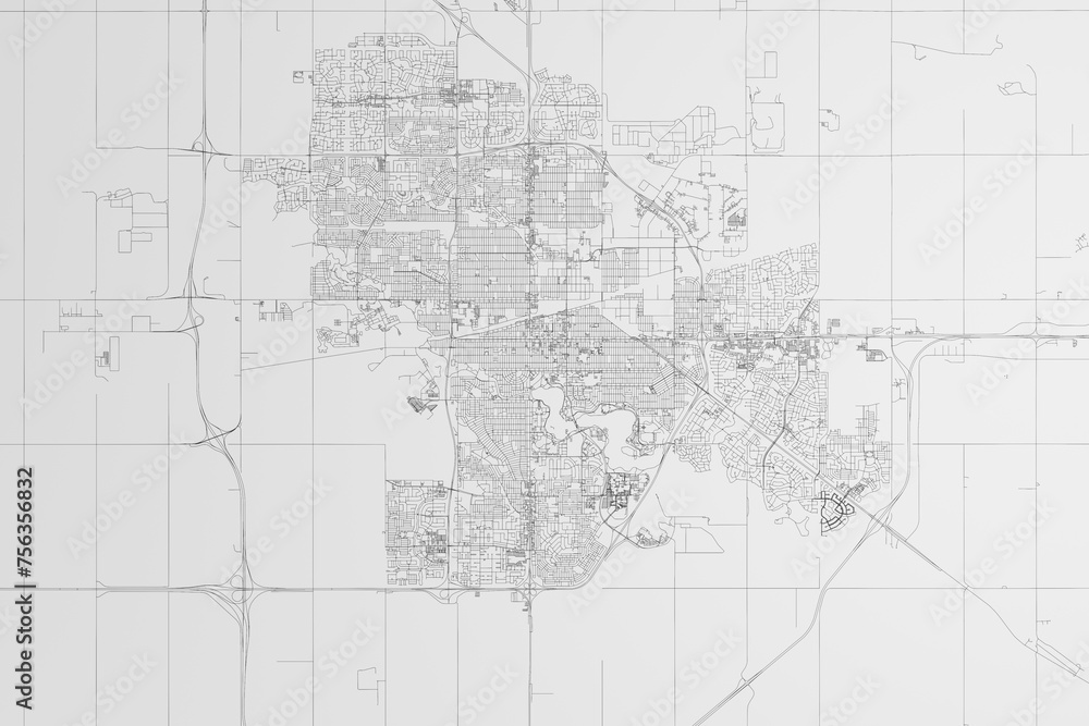 Obraz premium Map of the streets of Regina (Canada) on white background. 3d render, illustration