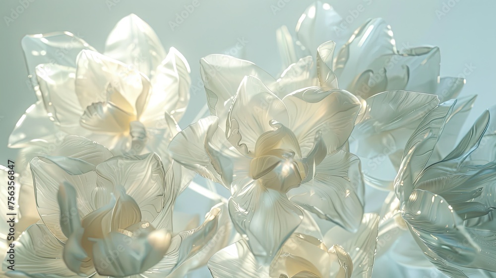 Fototapeta premium Ethereal translucency of white floral array