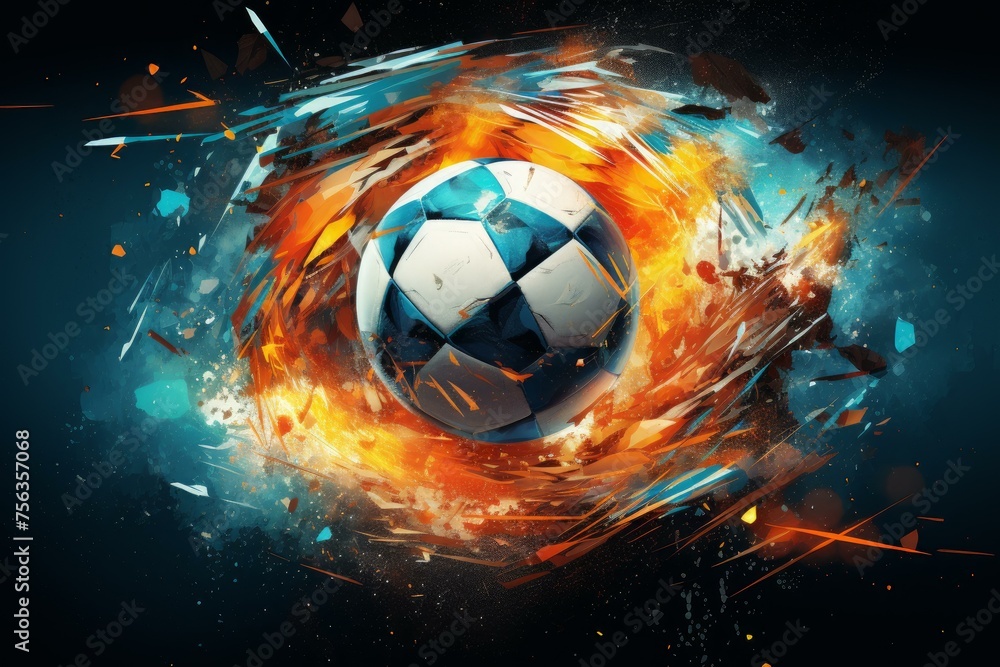 Fototapeta premium Stunning Soccer ball explosion. Goal fire. Generate Ai