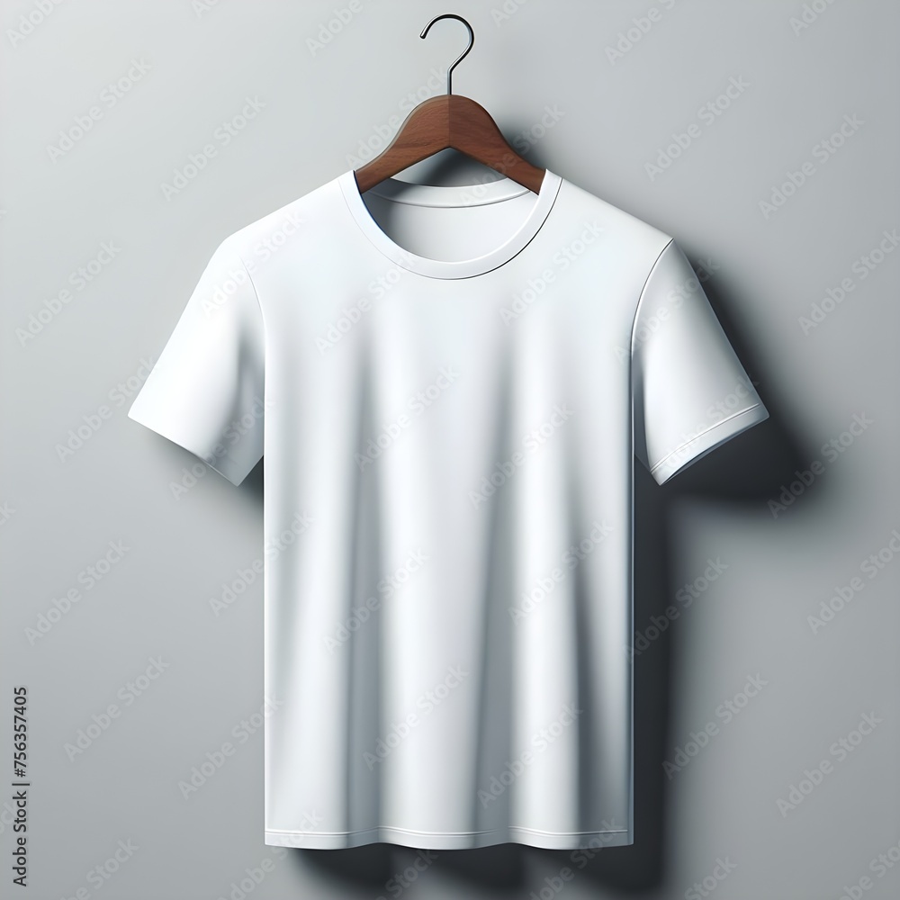 White blank t-shirt on hanger gray dark background White blank t-shirt on hanger gray dark background