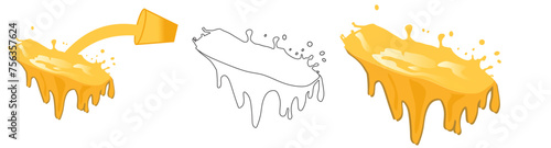 Splash of Cheese with drip and melting sauce splashing isolated on transparent png background, cheese slice with liquid swirl, ingredients for making food. 