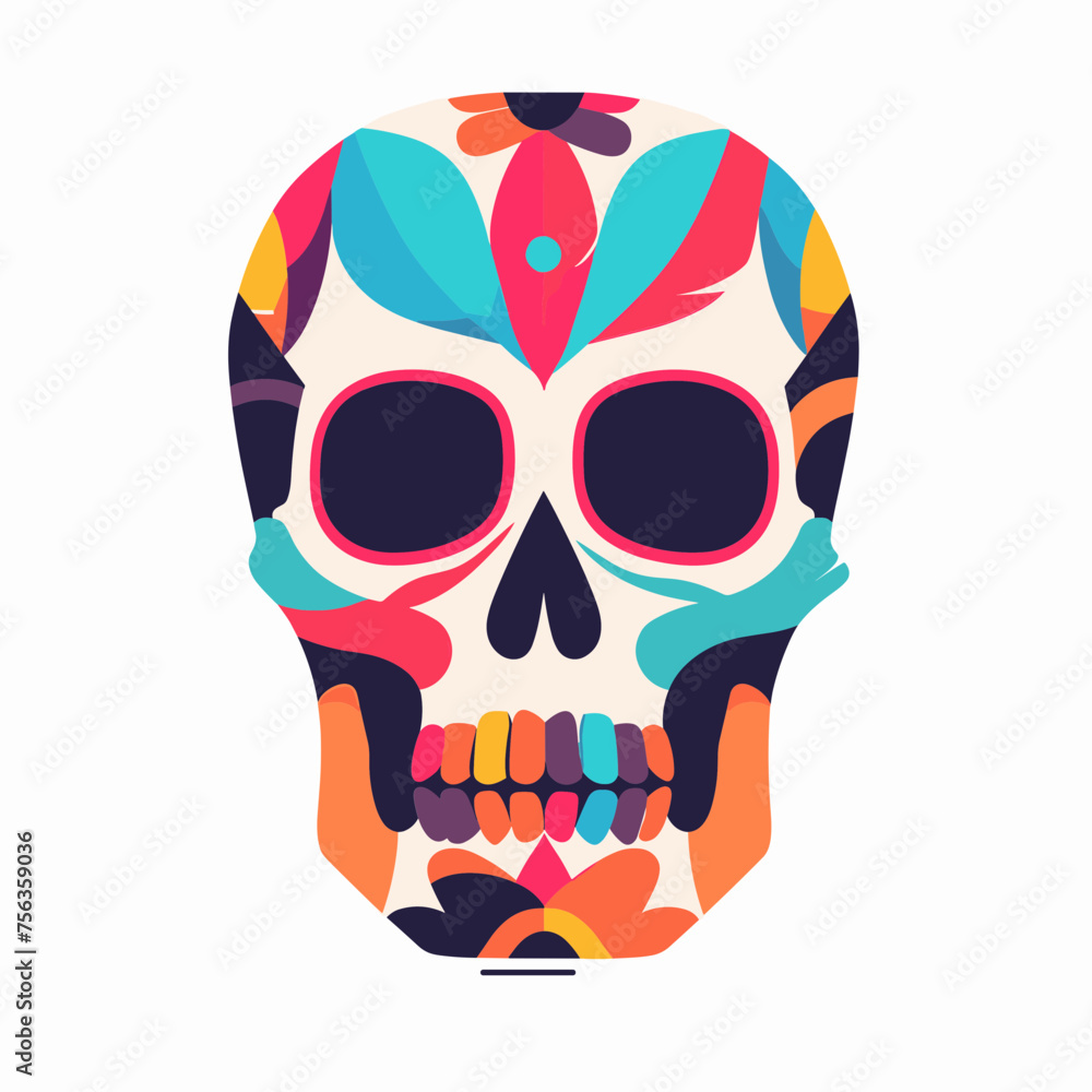 Fototapeta premium Vibrant colorful skull design with flowers, Svg Vector Clipart