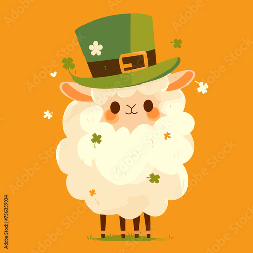 Vibrant Flat Vector Illustration of an Animal Wearing a Festive St Patricks Cap Celebrating Irish Heritage and Tradition photo