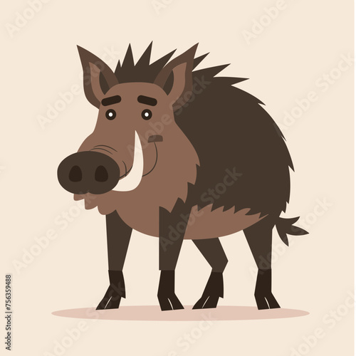Cute Cartoon Warthog in Flat Style Illustration