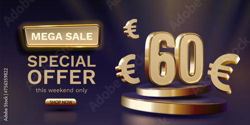 Coupon special voucher 60 euro, Check banner special offer. Vector illustration