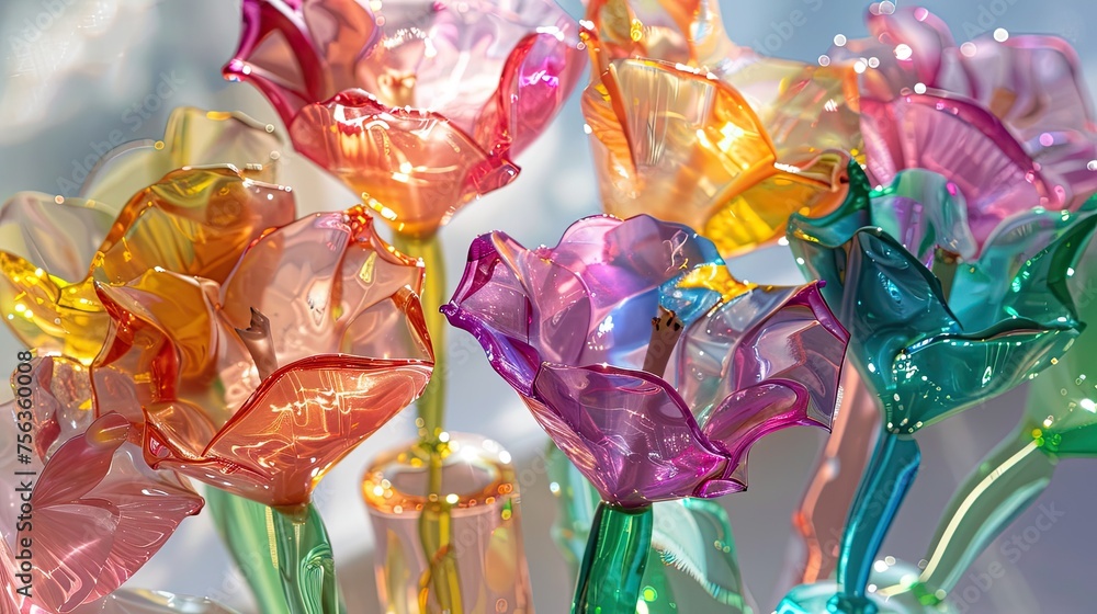 Translucent multicolored glass flowers - obrazy, fototapety, plakaty 