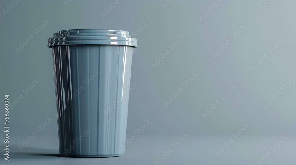 A gray office bucket on an isolated background for used paper and trash. The concept of proper sorting and storage of waste for further processing. - obrazy, fototapety, plakaty 