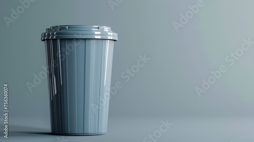 A gray office bucket on an isolated background for used paper and trash. The concept of proper sorting and storage of waste for further processing. photo