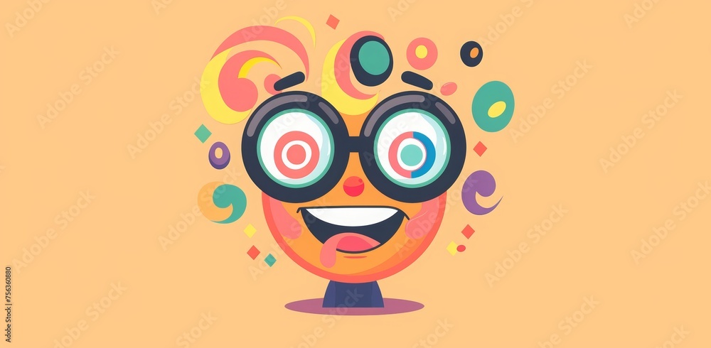 vector flat illustration of a cute and funny character with glasses that is playing pranks on people. a funny person with big glasses and colorful spirals on a purple background for a banner design vector flat illustration of a cute and funny character with glasses that is playing pranks on people. a funny person with big glasses and colorful spirals on a purple background for a banner design