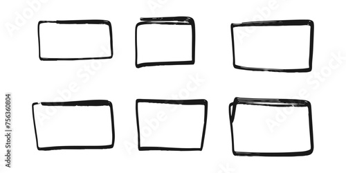 Vector set of scribble doodle frames. Geometric rectangle border isolated on white background